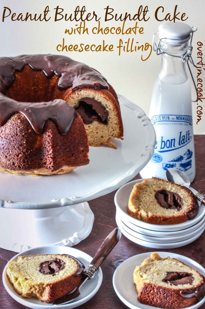 peanut butter bundt with chocolate cheesecake filling on OvertimeCook