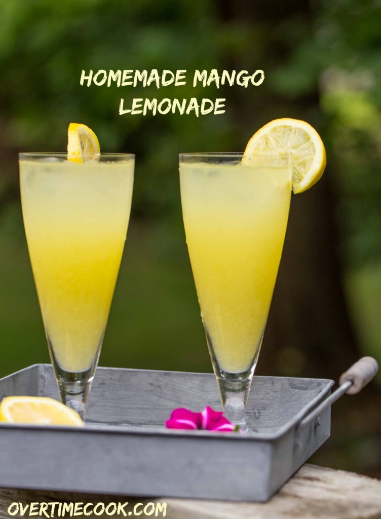 homemade mango lemonade on overtimecook.com