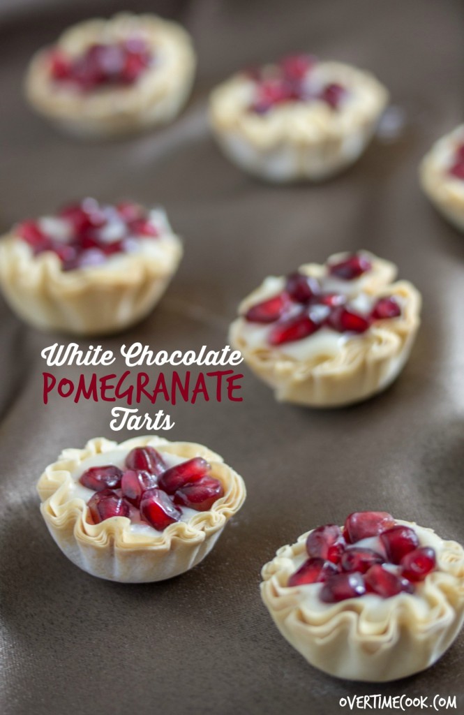 white chocolate pomegranate tarts on overtimecook