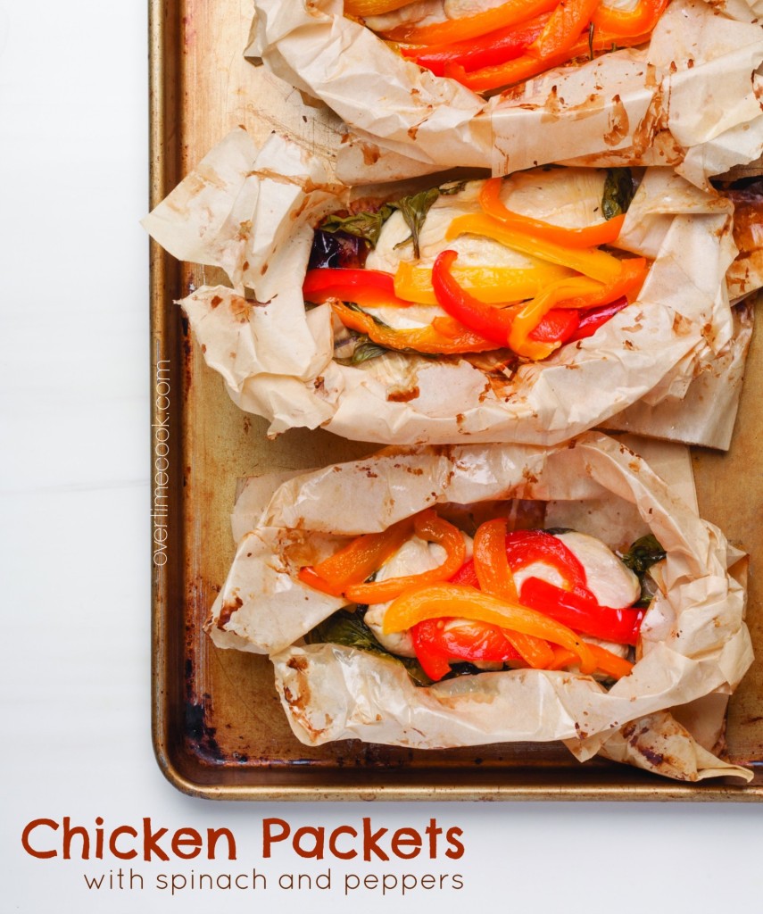 chicken packets with spinach and peppers on overtime cook