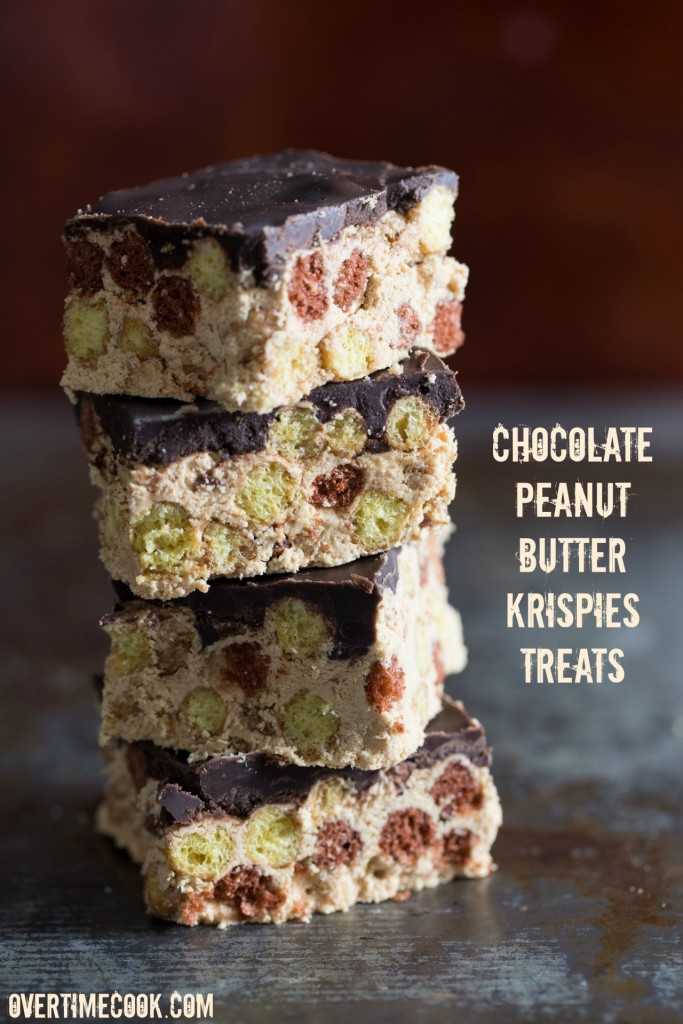 No-Bake Chocolate Peanut Butter Cereal Bars on Overtime Cook