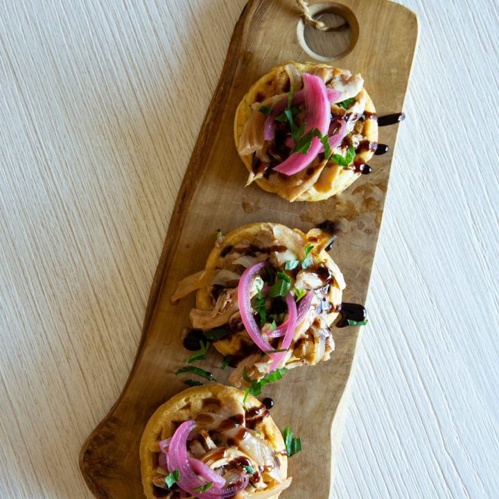 Maple Pulled Chicken with Cornbread Waffles