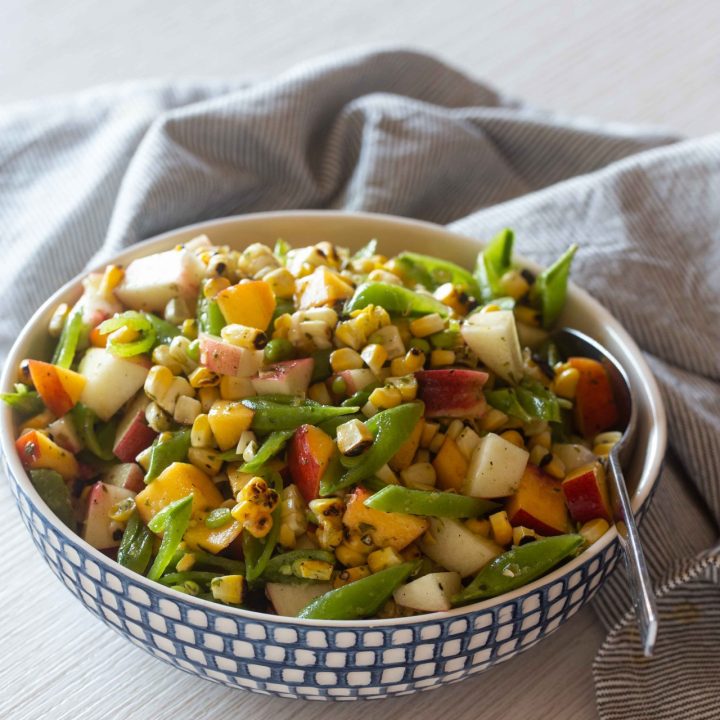 Grilled Corn Salad with Peaches and Sugar Snap Peas
